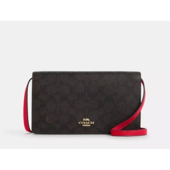 NWT Anna Foldover Clutch Crossbody Signature Canvas Leather Walnut Brown - Picture 1 of 11